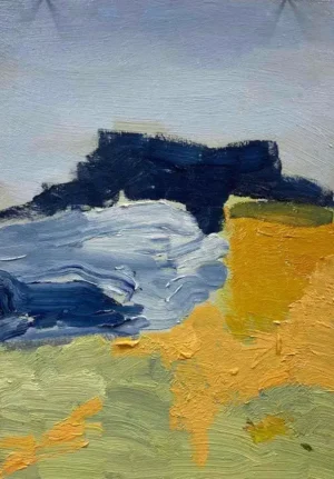 ‘Just checking the colours was one of his major concerns, but in the end he found a nice green, not too trendy not too dull.’ / oil on wood, 21x30cm, 2025