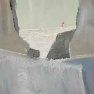 When the architect insisted the Ostend horizon was always horizontal, the captain showed him another point of view. / oil on wood, 21x30cm, 2025