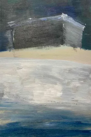 ‘It had been 30 years since I stayed here. Today, everything seemed the same - typical sea sight ‘hôtel de jour’. Only the name had changed.’ / oil on wood, 20x30cm, 2025