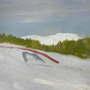 He’s no longer with us, but the mountains don’t care. They’ll outlive all of us. / oil on wood, 30x25cm, 2025