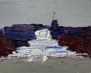 ‘Étude du socle de la statue. I don’t know why I titled this work in French first. Estudio de la base de la estatua, would have been more appropriate.’ / oil on wood, 29x21cm, 2025